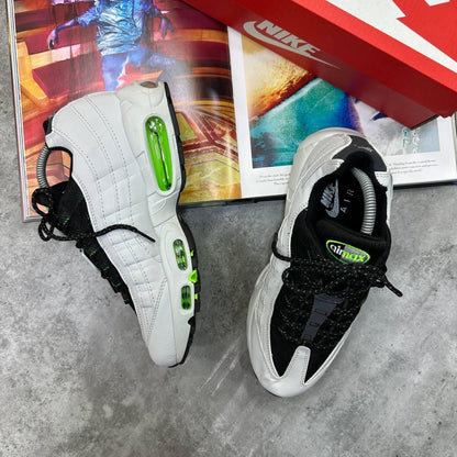 Bright green accent white trainers