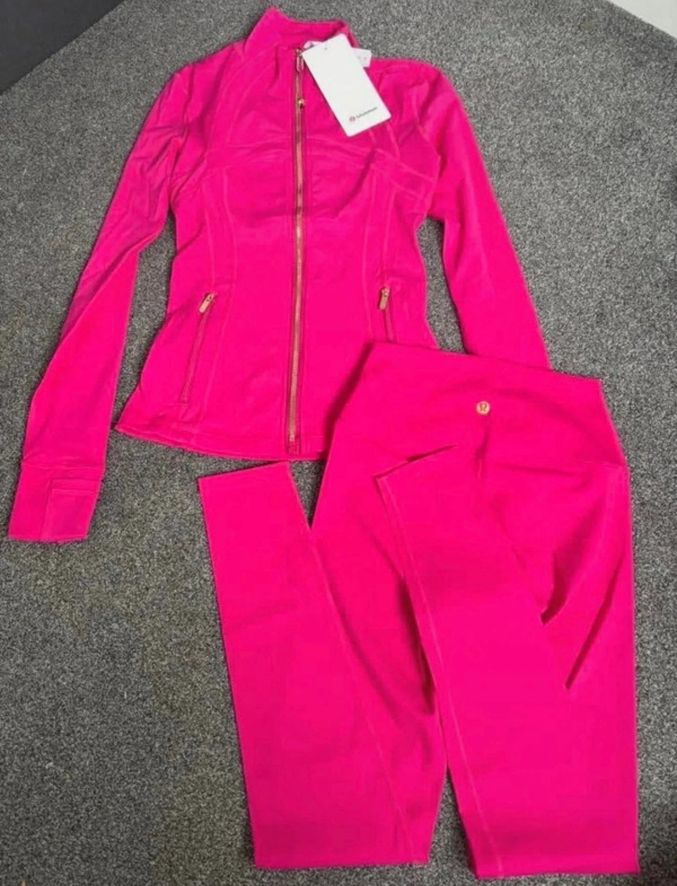 Dark Pink Leggings Set (Gold Zip)