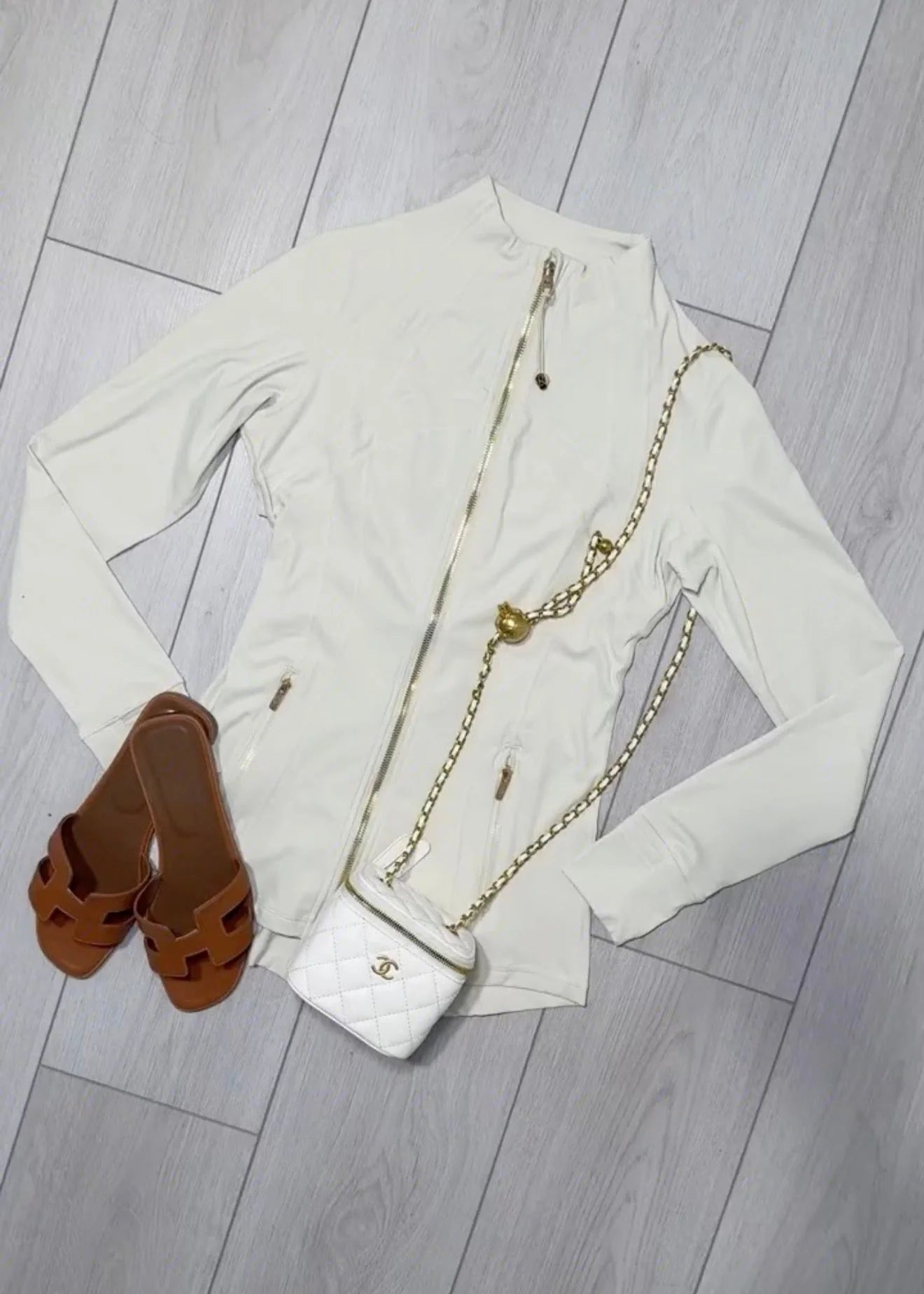 White Zip Up Jacket (Gold Zip)