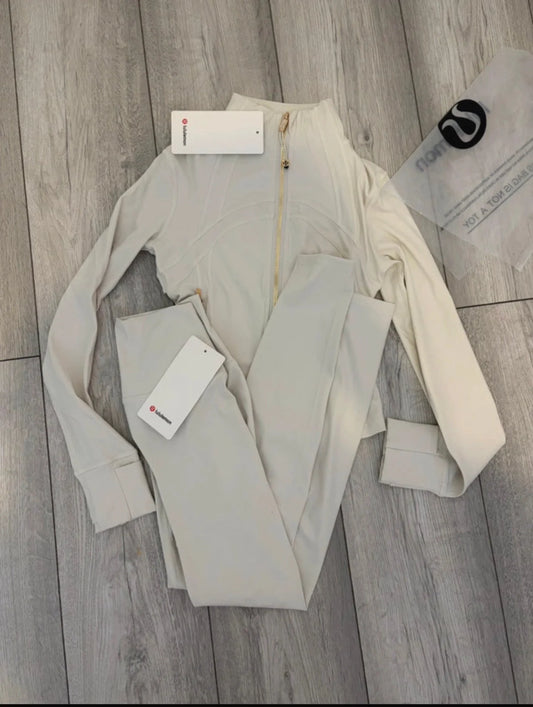 cream colour, slightly yellowish Zip Up & Leggings (Gold Zip)
